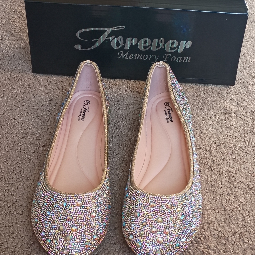 Forever 21 Women's Memory Foam Gemstone Flats with Gold Edges
